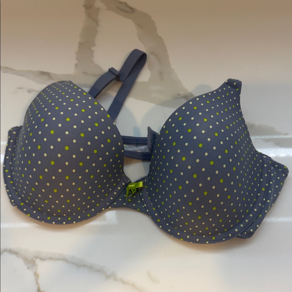 Maidenform Gray Bra with Neon Green Polka Dots